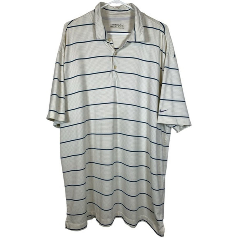 Nike Golf Fit Dry Stripe Cream Blue Polo Golf Shirt Size XXL EUC #VEG-0256